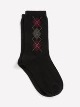 Black Rolled-Edge Crew Socks with Argyle Print