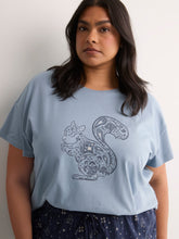 Blue Short-Sleeve Boxy Pyjama Top with Squirrel Print - tiVOGLIO