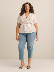 Short-Sleeve Ruffled Wrap Blouse - Addition Elle