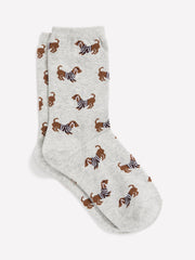 Heather Grey Crew Socks with Dog Print