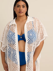 White Crochet Knit V-Neck Cover-Up Dress - Cover Me
