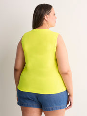 Straight-Fit Sleeveless Bubble Knit Top with Embroidery