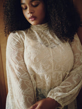 Mock-Neck Long-Sleeve Embroidered Blouse