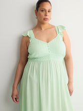 Ruffled Sleeveless Heart-Shaped Midi Dress with Crochet Tape