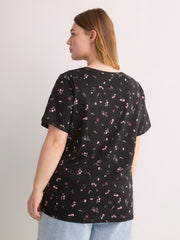 Curvy-Fit Dark Printed Short-Sleeve Crew-Neck Tee