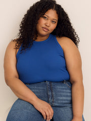 Fitted Halter-Neck Rib Knit Tank Top