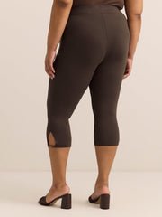 Responsible, Brown Capri Legging with Beaded Keyhole at Hem