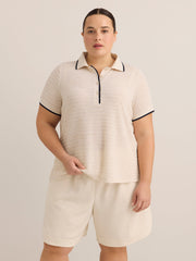 Short-Sleeve Crochet Knit Polo - Active Zone