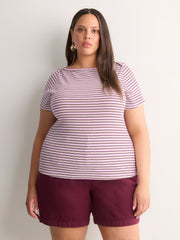 White Fitted Boat-Neck Ribbed Knit Baby Tee