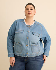Cropped Collarless Denim Jacket - d/C JEANS
