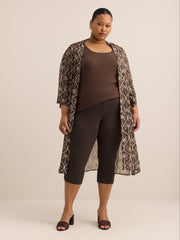 Responsible, Brown Capri Legging with Beaded Keyhole at Hem