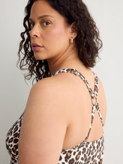 Leopard V-Neck Tankini Top with Back Ring Detail