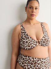 Leopard Plunge Bikini Top with Ring