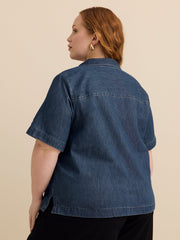 Camp Collar Loose Denim Blouse