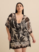 Black and White Leaf-Print Chiffon Caftan - Bleu Rod Beattie