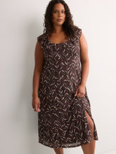 Leaf-Print Sleeveless Midi Dress with Ruffled Empire Waist - Addition Elle