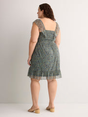 Fit-and-Flare Sangria Flutter Sleeve Dress