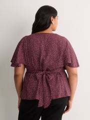 Responsible, Cape Flutter-Sleeve Silky Blouse with Self Sash