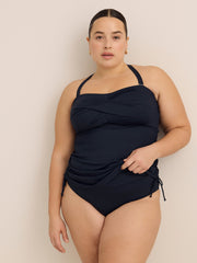 Navy Blue High-Waisted High-Leg Crisscross Swim Brief