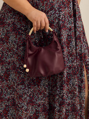 Faux Leather Dressy Bag with Golden Handle - Addition Elle