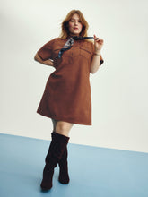 Faux Suede Shirt Dress with Pockets