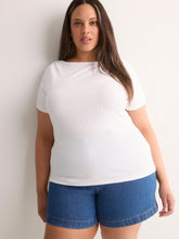 Fitted Boat-Neck Ribbed Knit Baby Tee