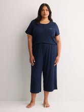 Blue Straight-Leg Rib Knit Capri Pyjama Pant - tiVOGLIO