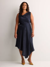 Asymmetric Satin Cocktail Midi Dress - Addition Elle