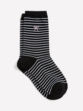 Black and White Striped Crew Socks with Bow Placement