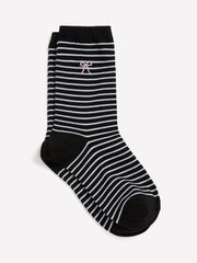 Black and White Striped Crew Socks with Bow Placement