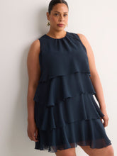 Blue Sleeveless Ruffled A-Line Dress