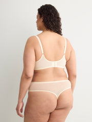 Grey Underwire Clip Dot Mesh Balconette Bra with Lace - Déesse Collection
