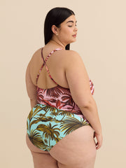 Colourful Knotted Wrap V-Neck One-Piece Swim Suit - Bleu Rod Beattie