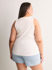 Scoop-Neck Embroidered Ribbed Knit Fitted Tank Top