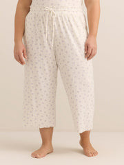 White Floral Pointelle Wide-Leg Capri Pyjama Pant - ti Voglio