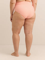 Coral Gingham High-Waist Swim Brief