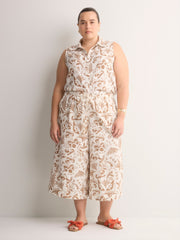 Tribal Floral-Print Sleeveless Buttoned-Down Shirt