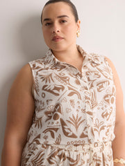 Tribal Floral-Print Sleeveless Buttoned-Down Shirt