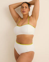 White Honeycomb Textured Bikini Bandeau with Contrast Binding