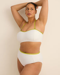 White Honeycomb Textured Bikini Bandeau with Contrast Binding