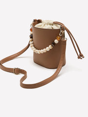 Crossbody Bucket Bag with Beaded Handle