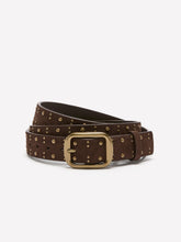 Brown Faux Suede Studded Denim Belt