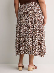 Leopard Pleated Midi Skirt
