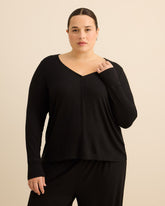 Black Rib Henley Neck Pyjama Top - ti Voglio