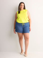 Straight-Fit Sleeveless Bubble Knit Top with Embroidery