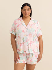 Responsible, Flamingo Short-Sleeve Buttoned-Down Pyjama Shirt - ti Voglio