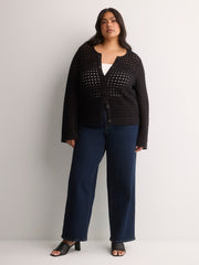 Semi-Fitted Crochet Cardigan with Long Bell Sleeves