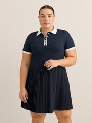 Dark Blue Pleated Polo Tennis Dress - Active Zone