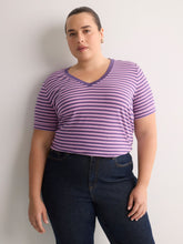Responsible, Boyfriend-Fit V-Neck Striped Tee with Slits