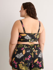Black Floral Crop Bikini Top